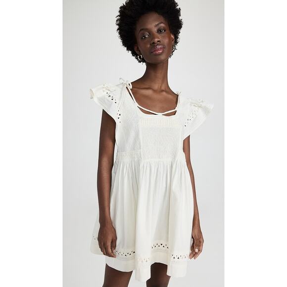 NWT Sea‎ New York Willa Smocking Flutter Sleeve Mini Dress Cream Ivory Small
